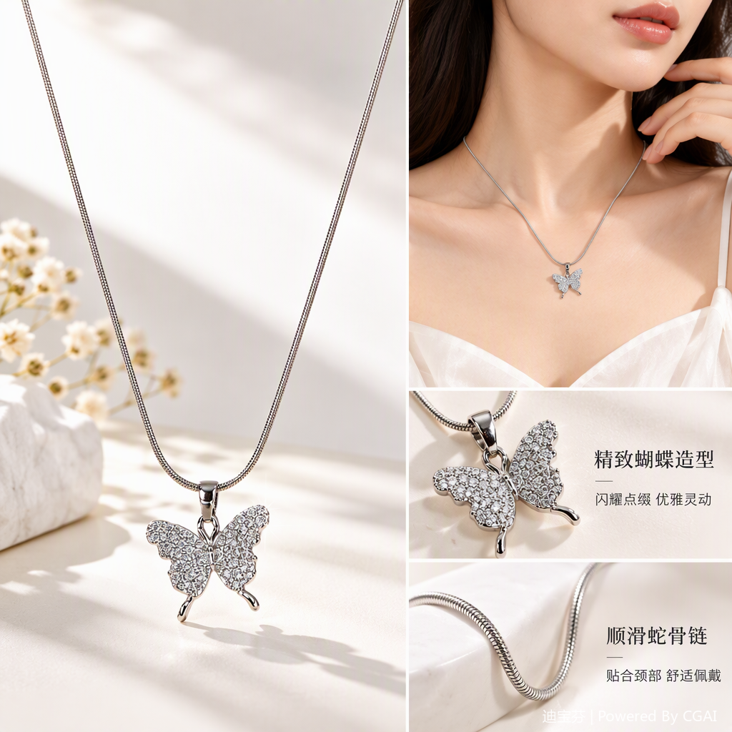 Moda plata con diamantes mariposa forma collar mujeres versión coreana simple y versátil accesorios regalo