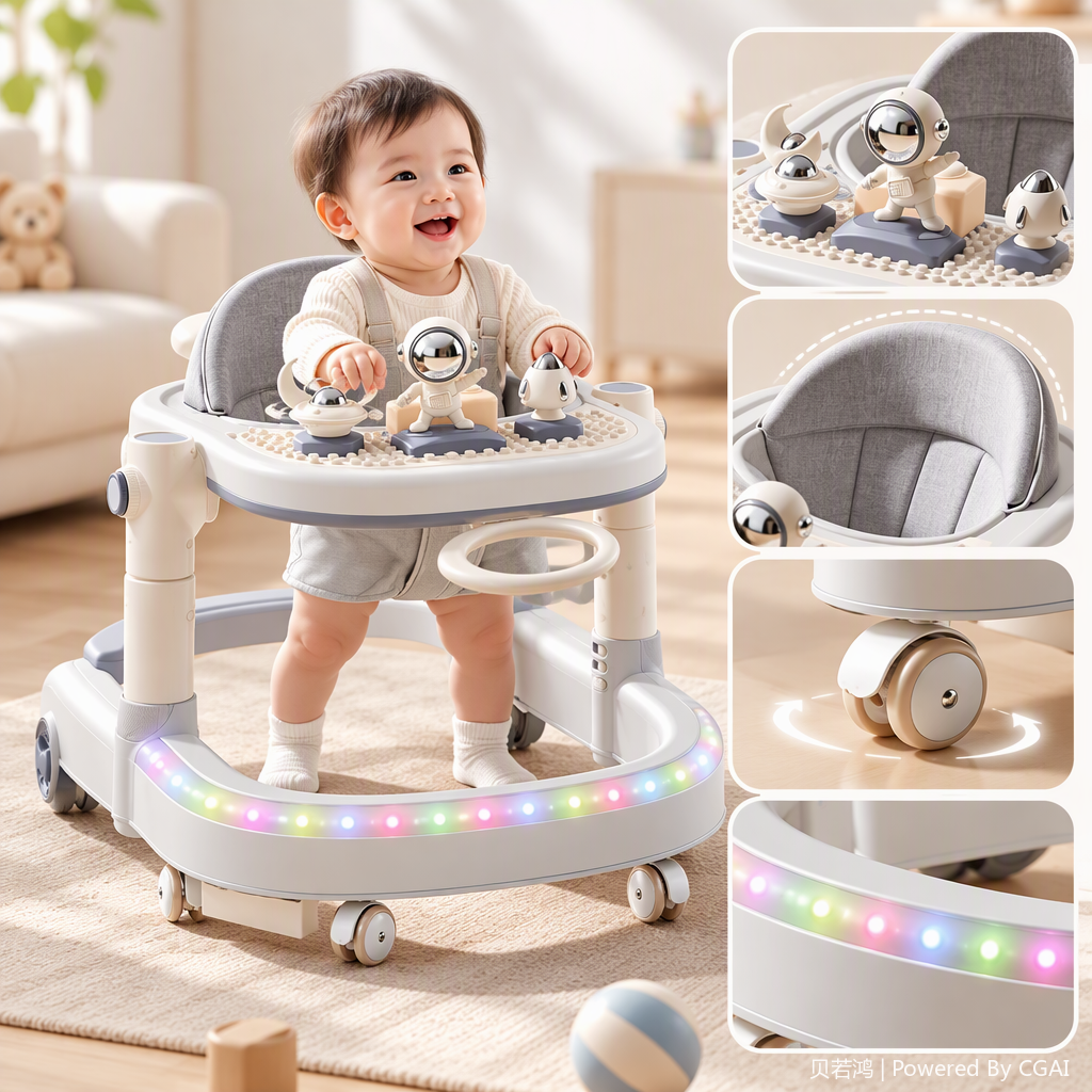 Multi-functional baby walker, early education stroller for children and babies, baby handcart, stroller with music, anti-slip safety seat, shoulder strap, children's bed supplies, mother and baby products, balance cart, adjustable