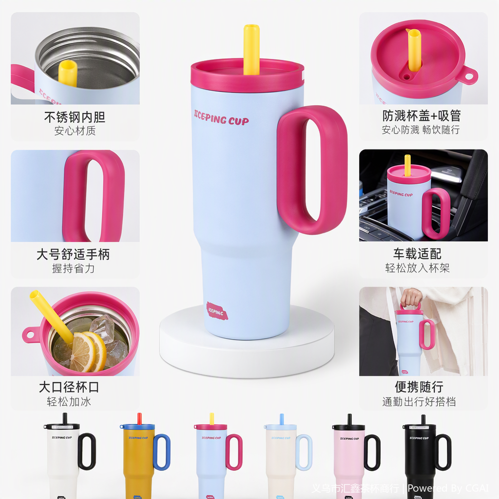 Colorful insulated cups, portable outdoor cups for students, heat-resistant stainless steel water bottles, essential for summer details Picture