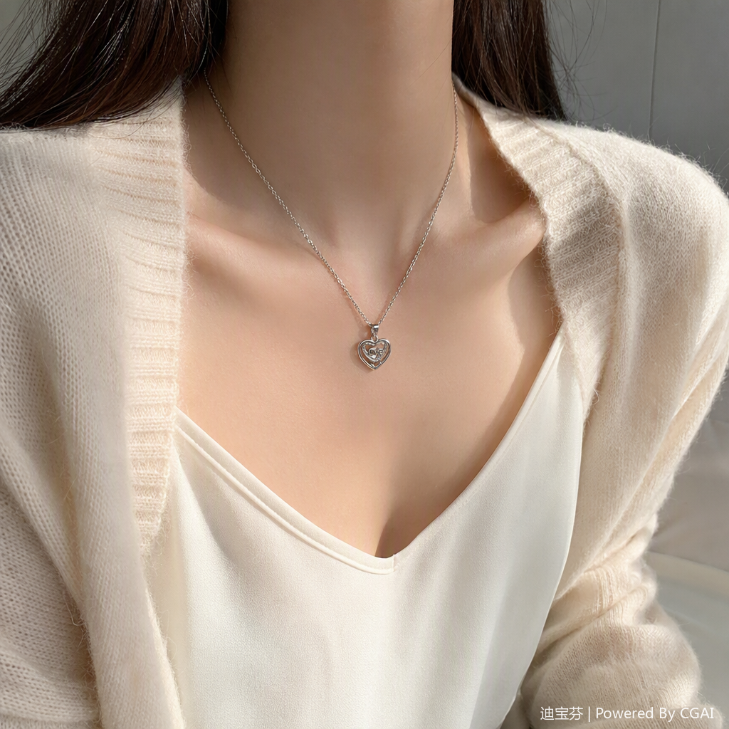 Fashionable silver heart-shaped pendant necklace for women, simple and versatile Korean style trendy accessory gift details Picture