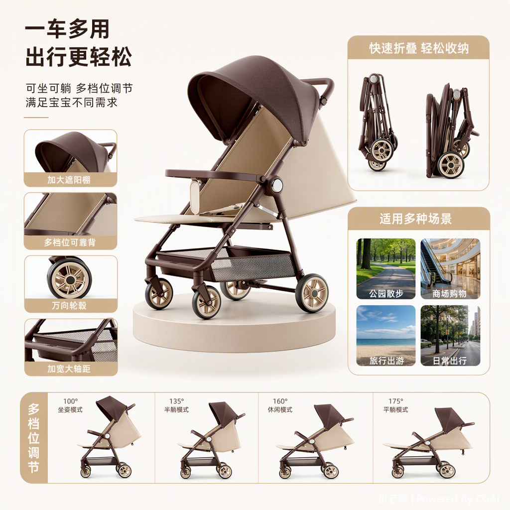 Multi-functional baby stroller, lightweight folding stroller, baby seat, infant stroller, children's push stroller Item Picture