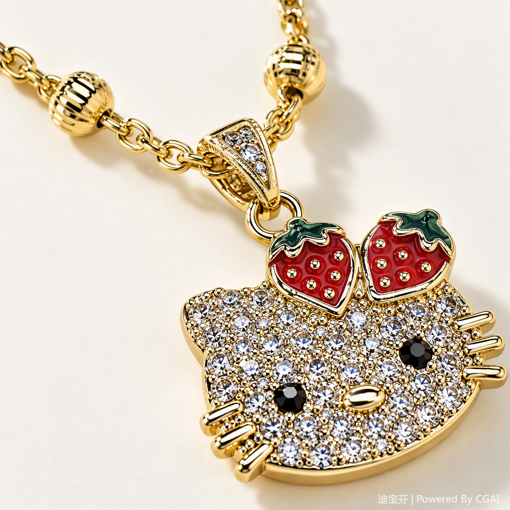 Golden chain diamond-encrusted strawberry Hello Kitty pendant necklace, fashionable, sweet and versatile gift jewelry Application Scenario