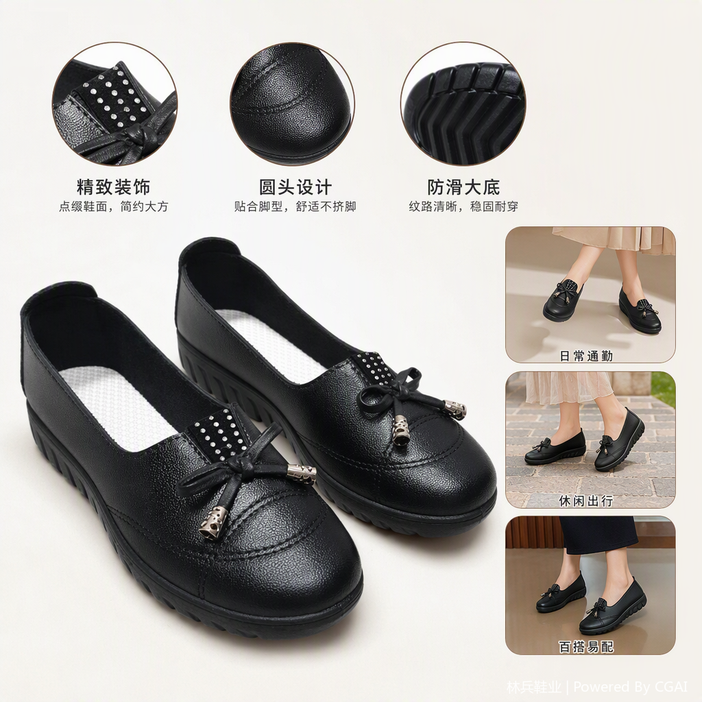 Fashionable and versatile black wine red leather flat shoes, comfortable soft-soled women's casual shoes, trendy style