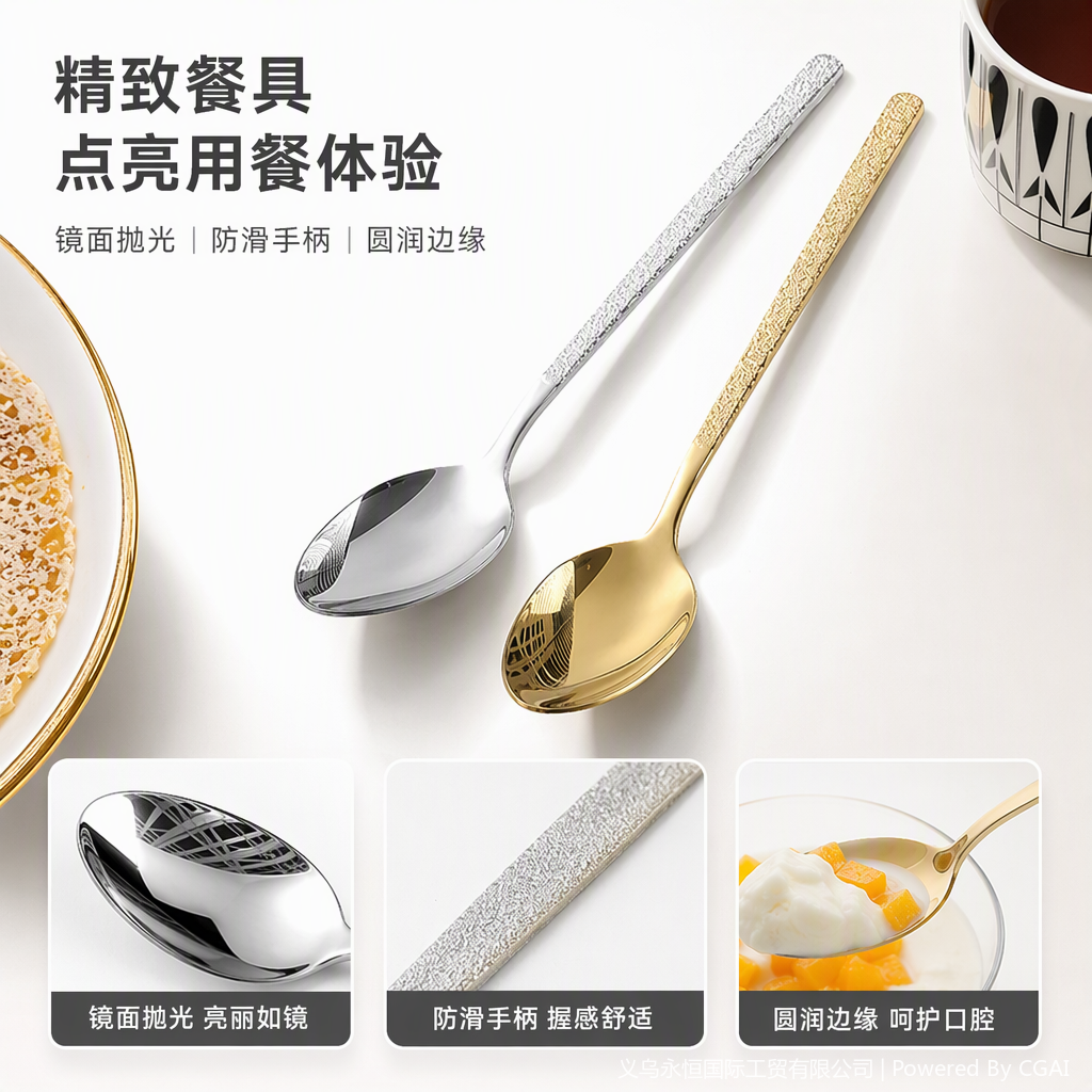 Stainless steel tableware set for home use, knife, fork and spoon combination, simple and durable multi-piece set for dining table and kitchenware Item Picture
