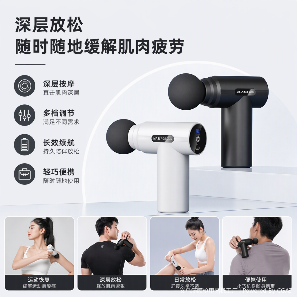 The multi-functional fascia relaxation massage gun is a portable home deep muscle therapy device that relieves fatigue