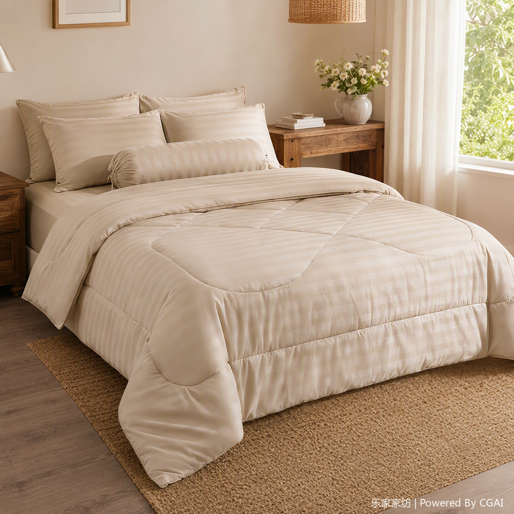 Funda edredón rayas beige funda de cama sencilla de algodón funda de cama doble funda de colchón funda de colchón details Picture