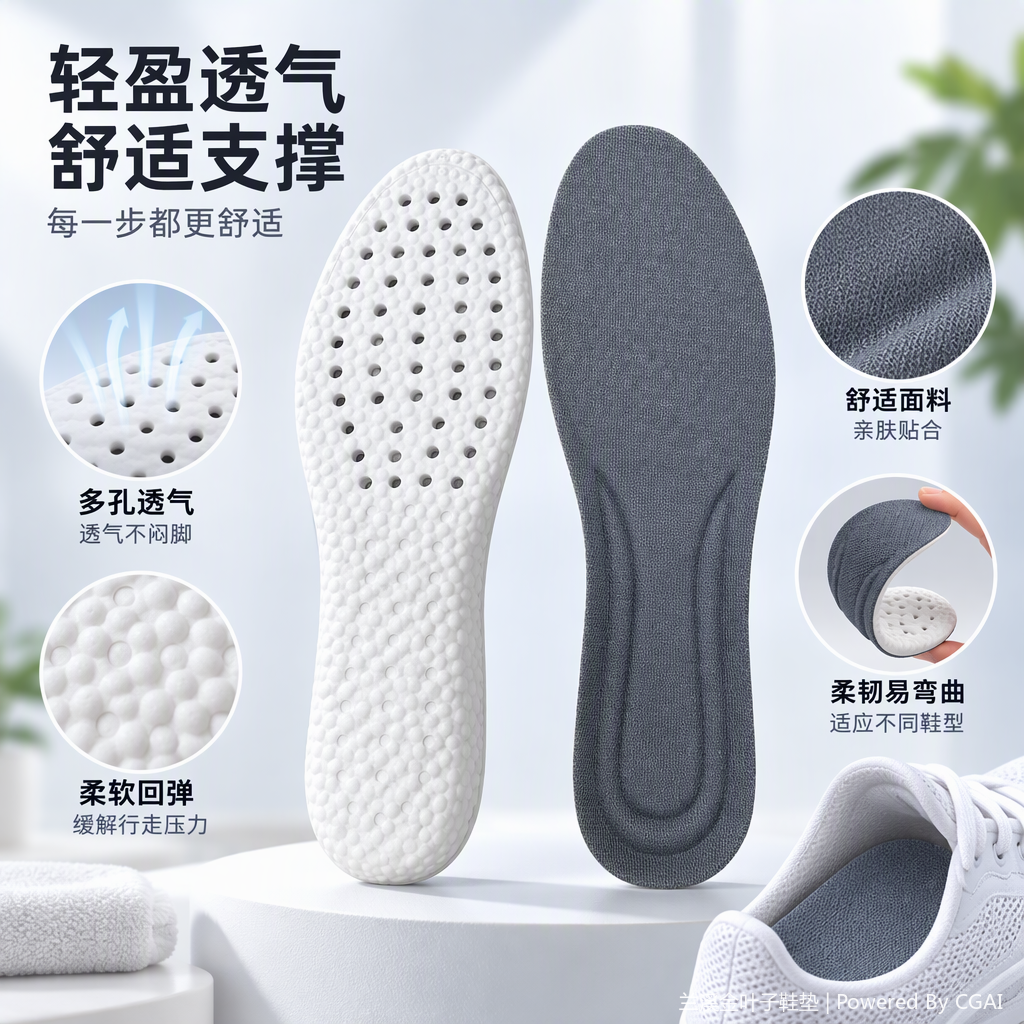 Breathable honeycomb white insoles, grey fabric comfortable and pressure-reducing sports and casual insoles, foot pads