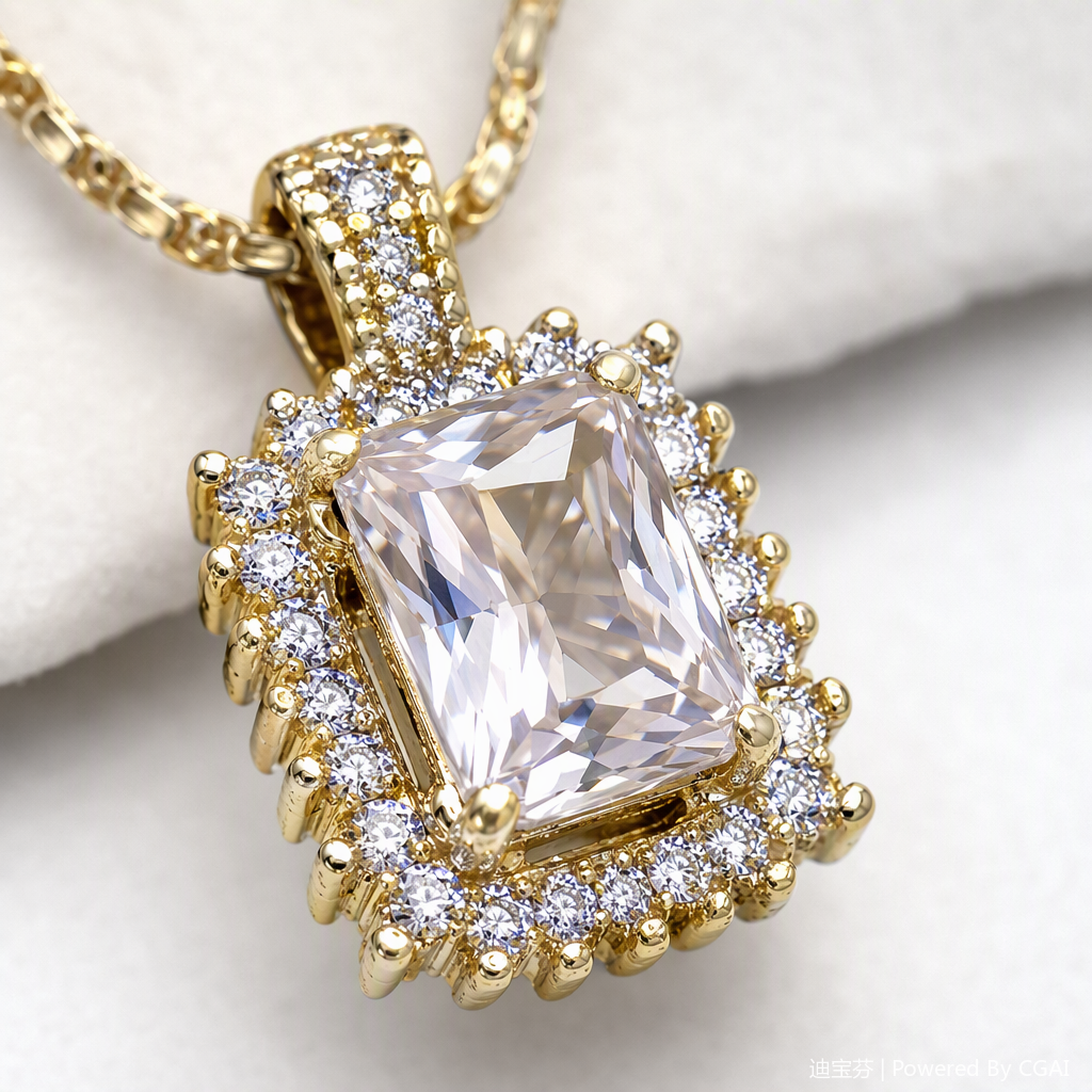 A golden chain square crystal pendant necklace, a fashionable, versatile and simple women's accessory gift Application Scenario