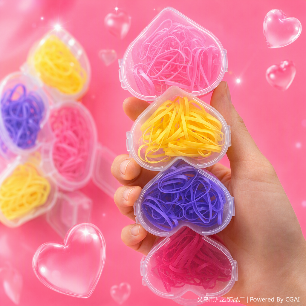 心形透明盒装彩色橡皮筋细节图