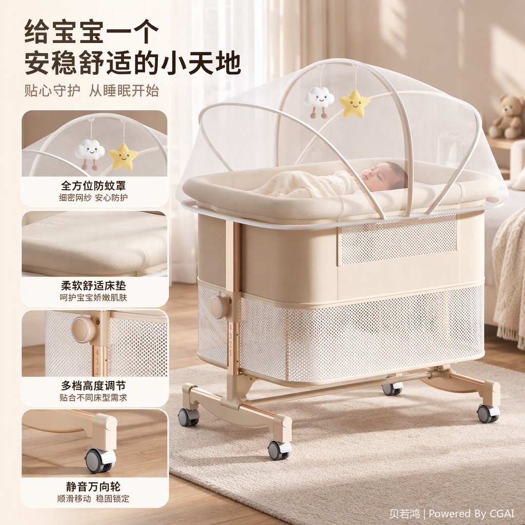 Multi-functional baby bed, stroller, shoulder strap and seat combination baby products, safe and comfortable, suitable for multiple scenarios, baby bed, cool bean bed, fence stroller, triplet stroller