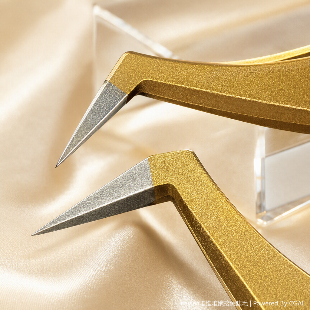 Navina PT-7 Golden Eyelash Tweezers - A professional eyelash trimming tool with precise details Application Scenario