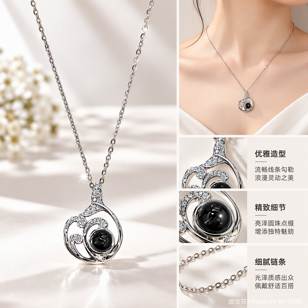 Fashionable silver diamond-encrusted pendant necklace for women, Korean style, simple and elegant, versatile accessory gift, trendy style