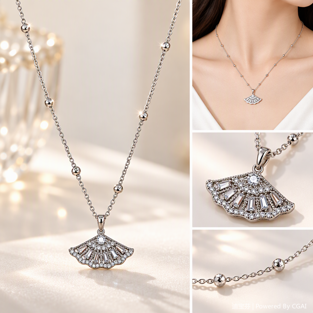 Moda abanico con diamantes colgante collar mujer versión coreana simple y versátil joyería regalo novia tendencia accesorios