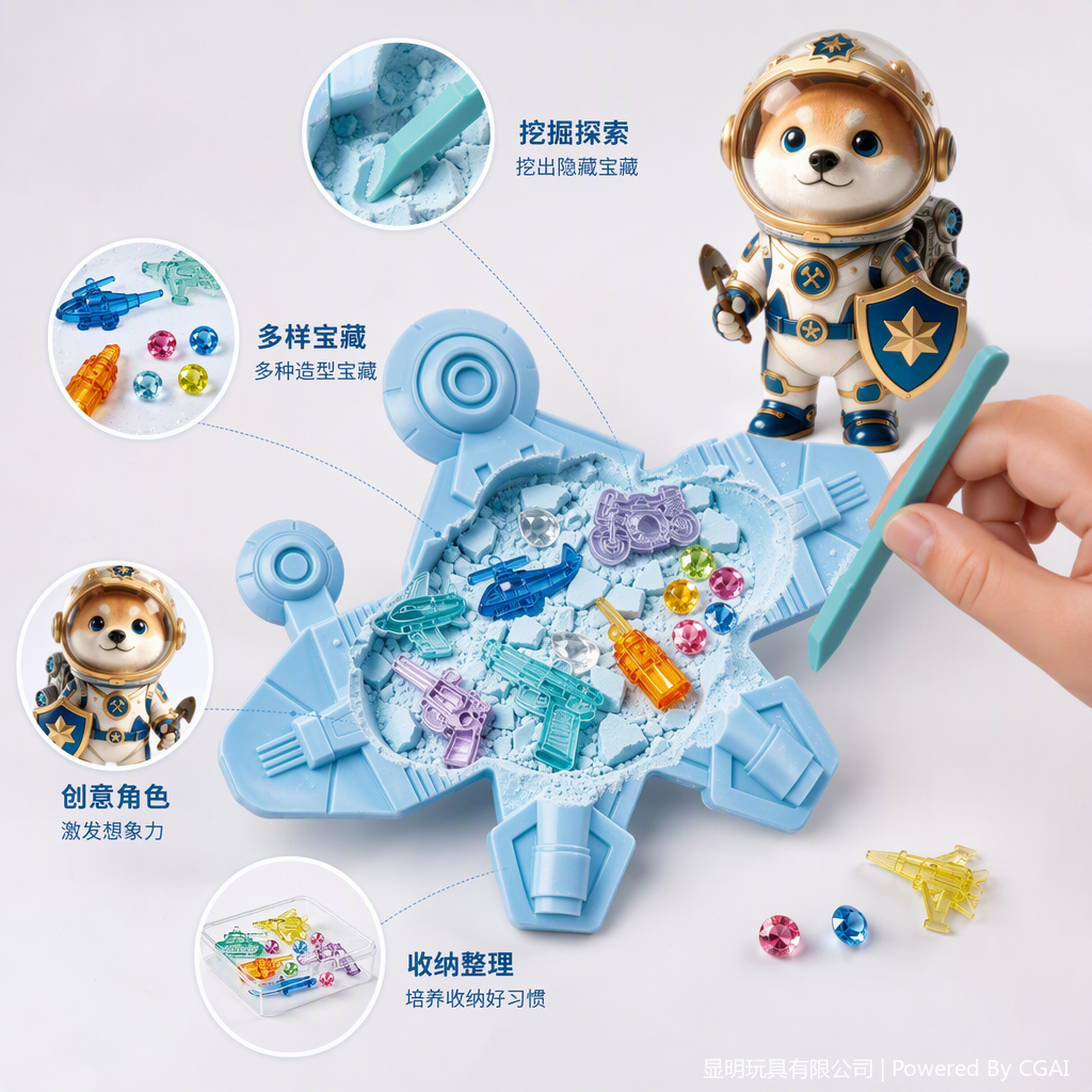 Interstellar Adventure Theme Toy Set, Shiba Inu Astronaut Doll, Digging and Storage box, Fun and educational children's toy gift box