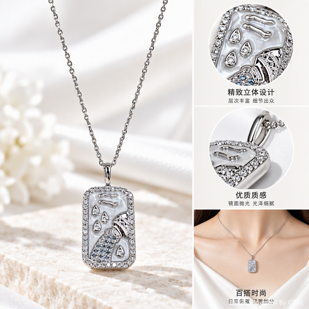 Moda plata con diamantes colgante collar mujer versión coreana simple y versátil temperamento accesorios regalo para novia
