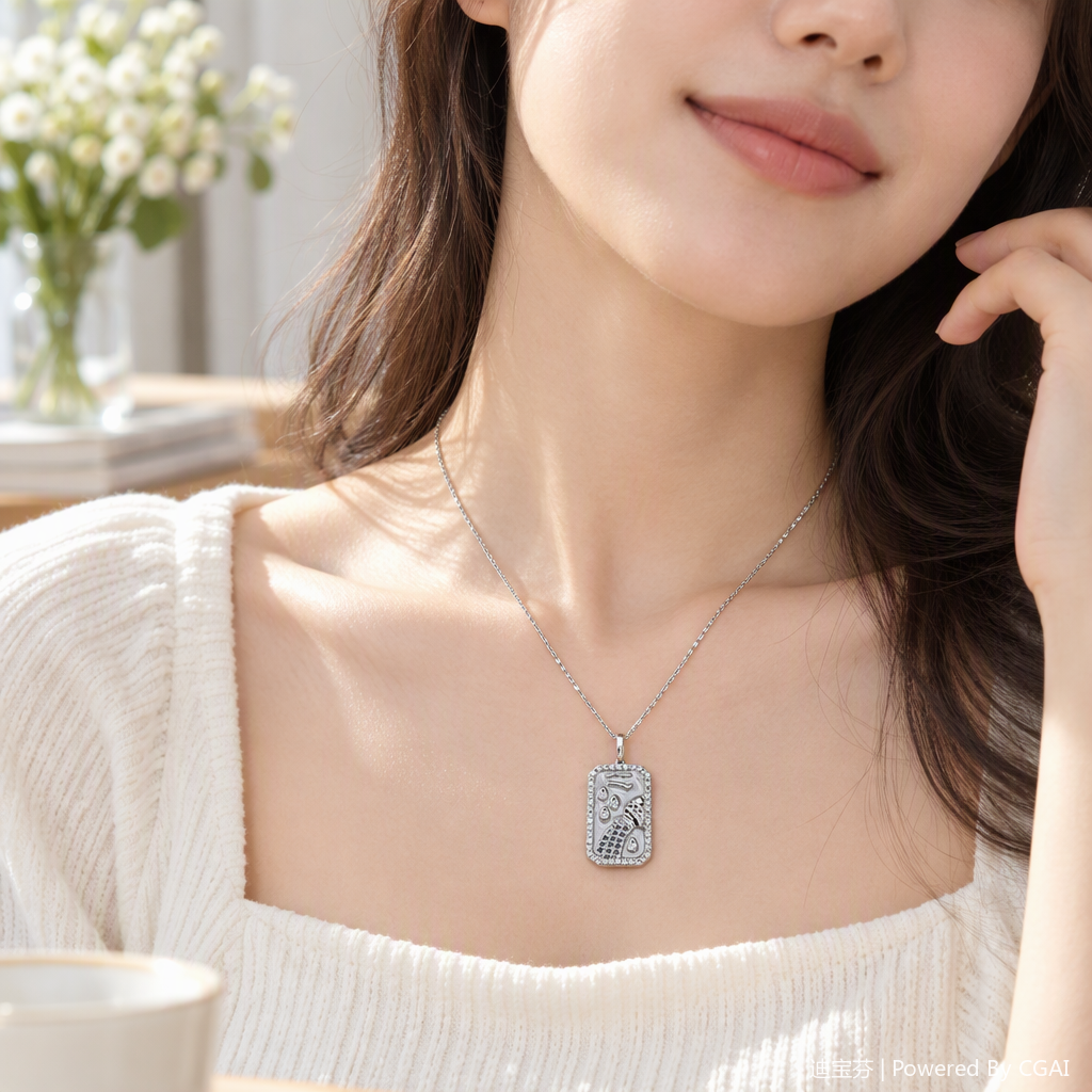 A fashionable silver diamond-encrusted pendant necklace for women, a simple and versatile Korean style accessory gift for your girlfriend details Picture