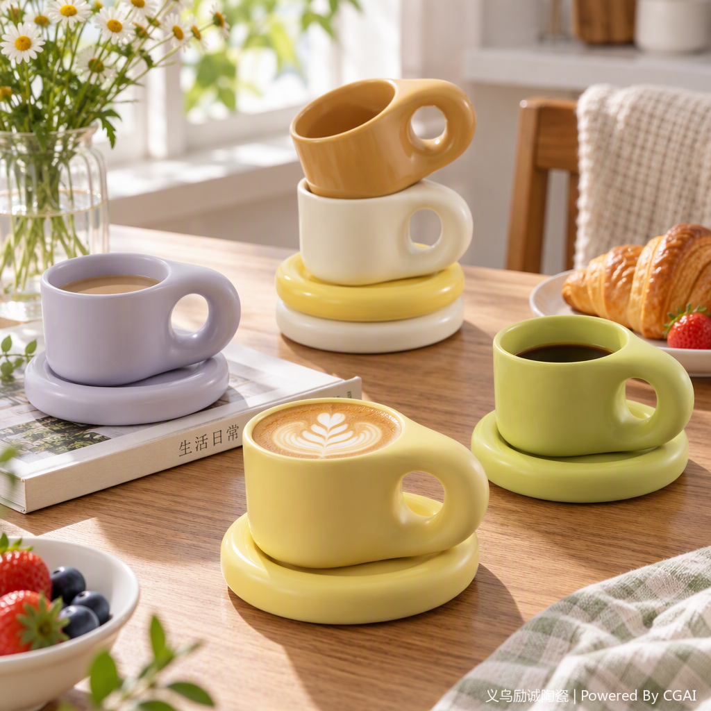Pareja de cerámica colorida pareja conjunto de tazas creativo hogar diario desayuno taza de agua regalo de pareja pareja estilo tazas combinación Application Scenario