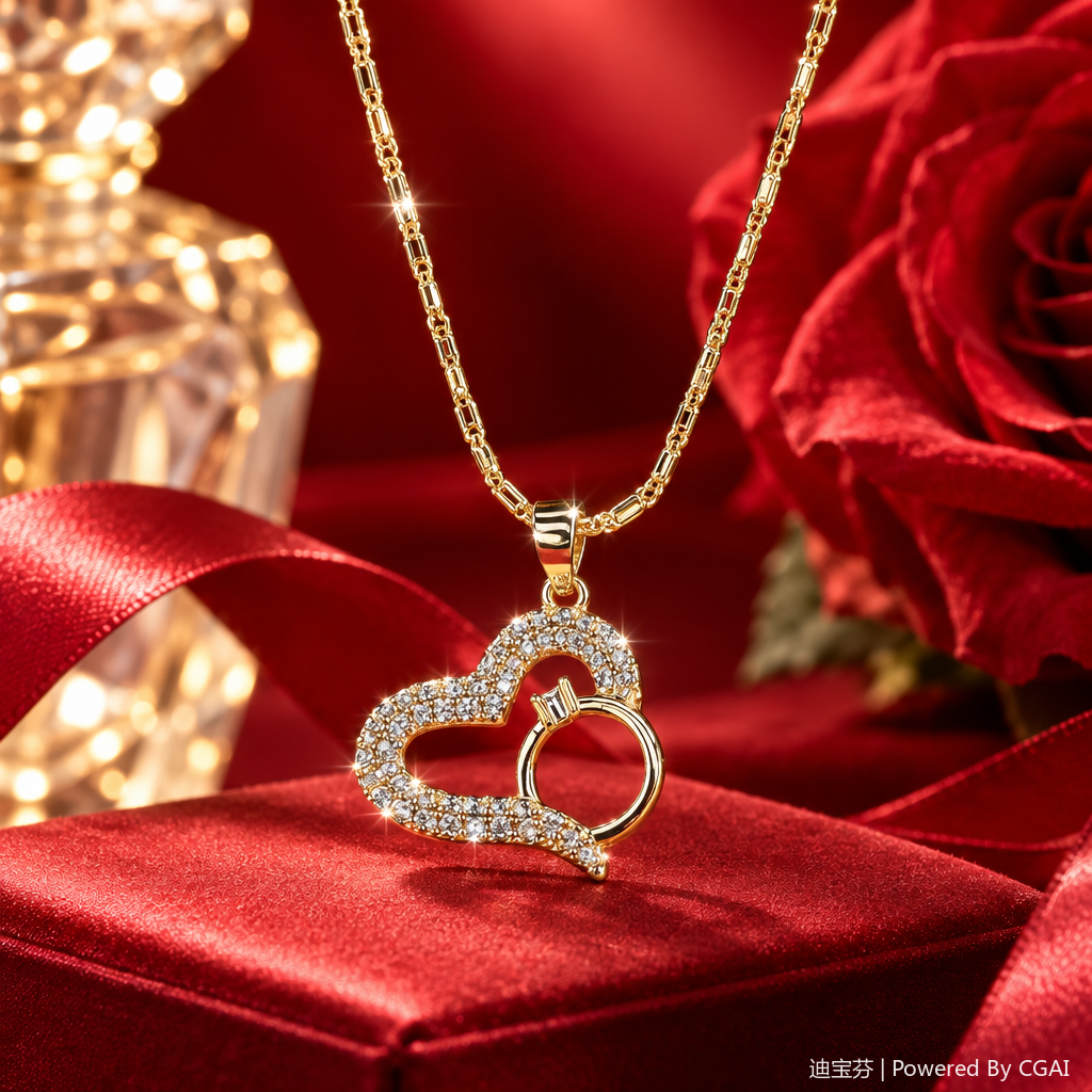 Shining golden heart-shaped diamond necklace, simple and fashionable Korean style necklace for women, as a gift and couple accessory Specification image