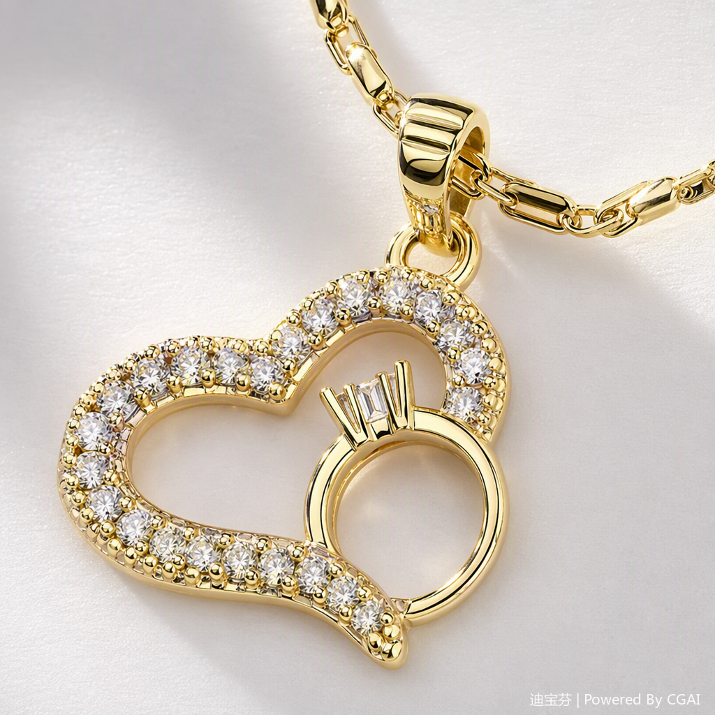 Shining golden heart-shaped diamond necklace, simple and fashionable Korean style necklace for women, as a gift and couple accessory Application Scenario