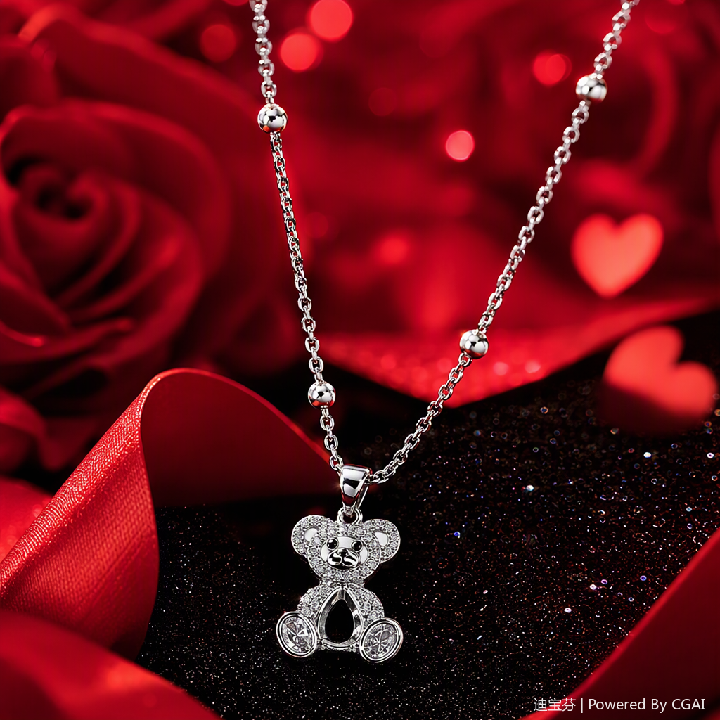 Plata con diamantes cute bear colgante collar moda versátil mujer joyería regalo Specification image