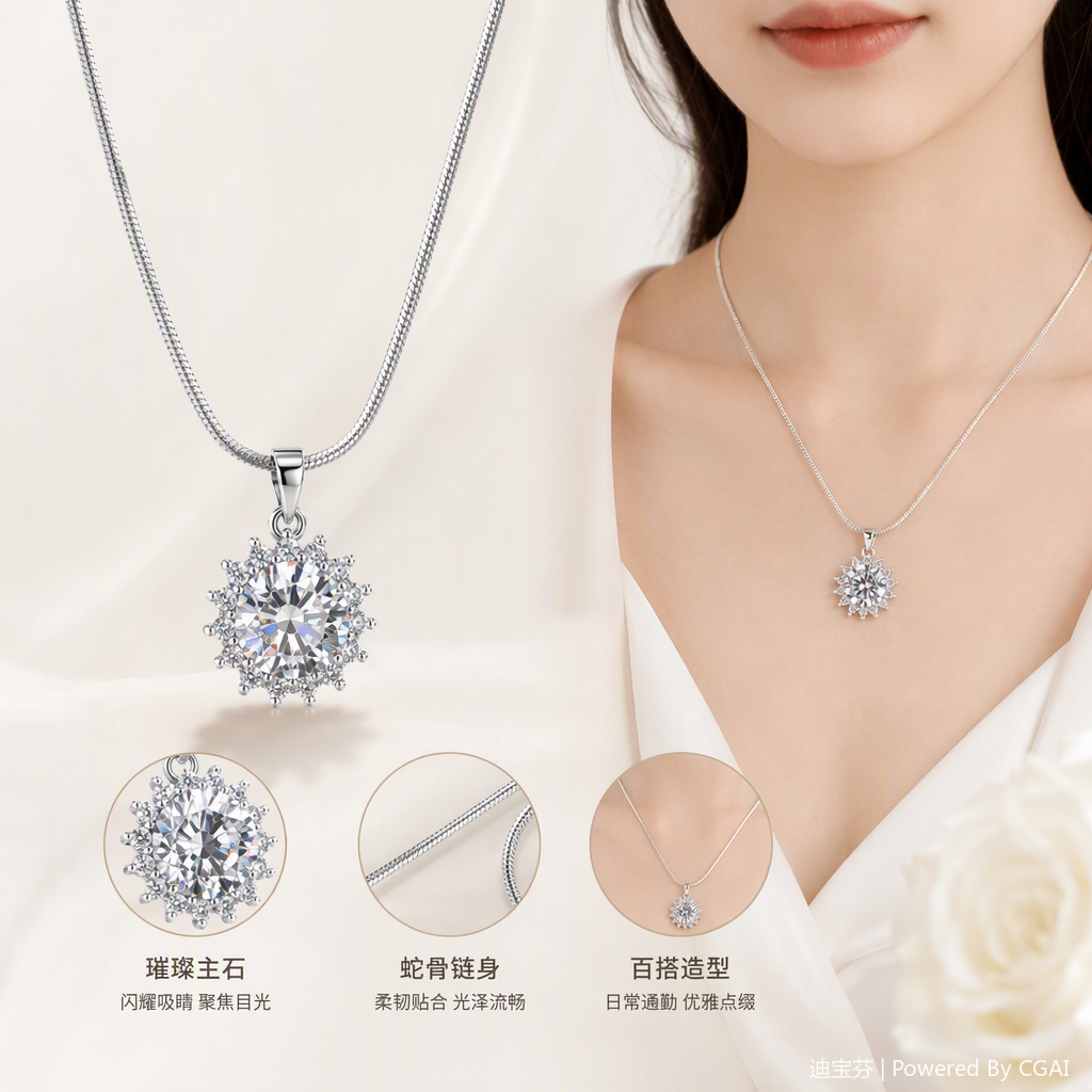 Silver S925 fashionable necklace, snowflake crystal pendant, simple and versatile women's accessory gift full image