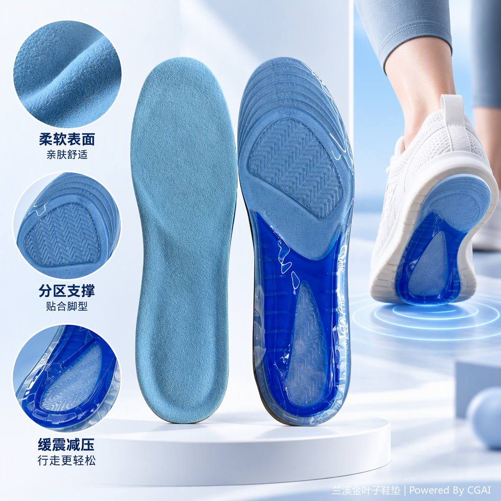 Comfortable and breathable sports insoles with blue anti-odor and shock-absorbing soft padding for a comfortable experience