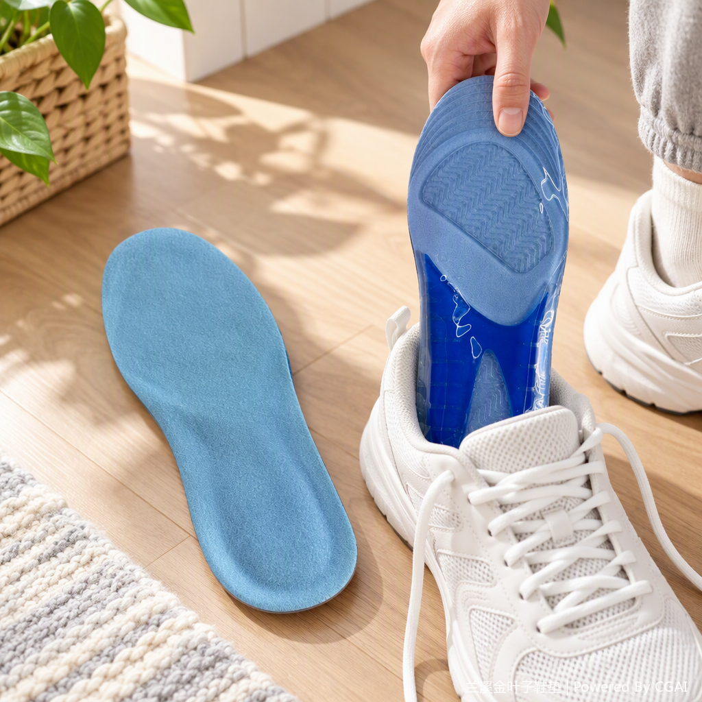 Comfortable and breathable sports insoles with blue anti-odor and shock-absorbing soft padding for a comfortable experience details Picture