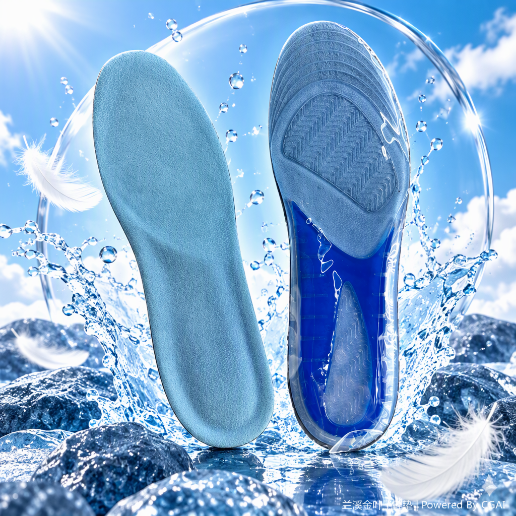 Comfortable and breathable sports insoles with blue anti-odor and shock-absorbing soft padding for a comfortable experience Specification image