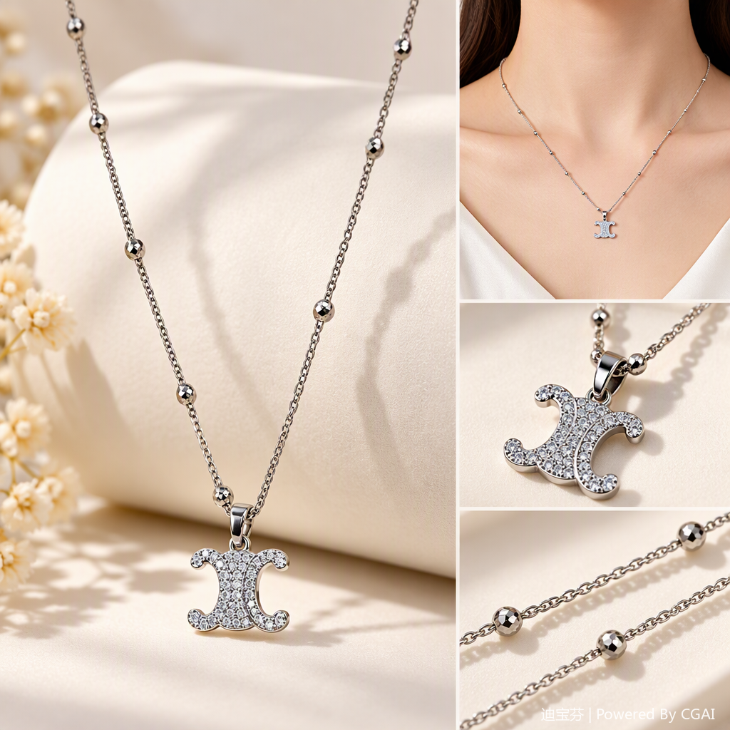 Moda plata diamantes diamantes doble C logo collar mujeres korean versión simple versátil accesorios tendencia collar colgante regalo