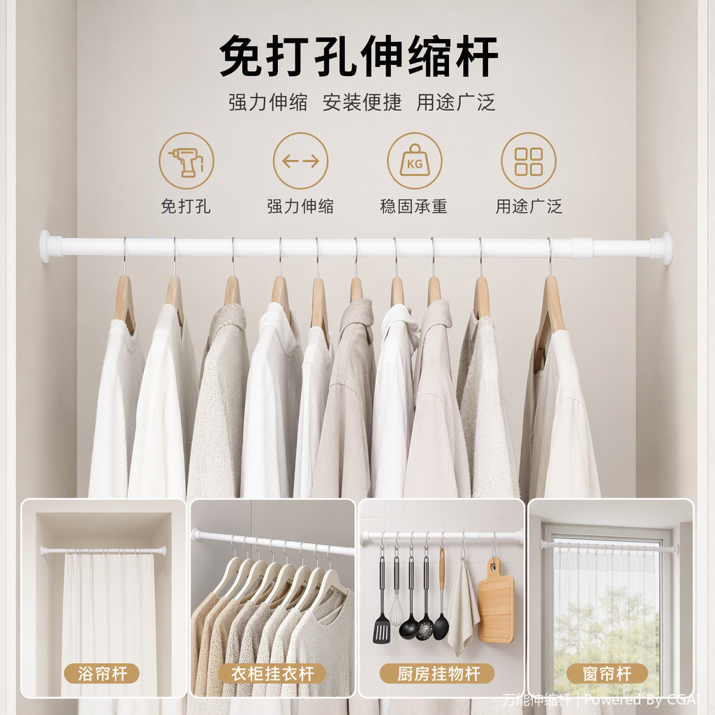Multi-functional clothes drying pole and fork set, household clothes drying rack, clothes drying supplies, easy to install and durable Item Picture