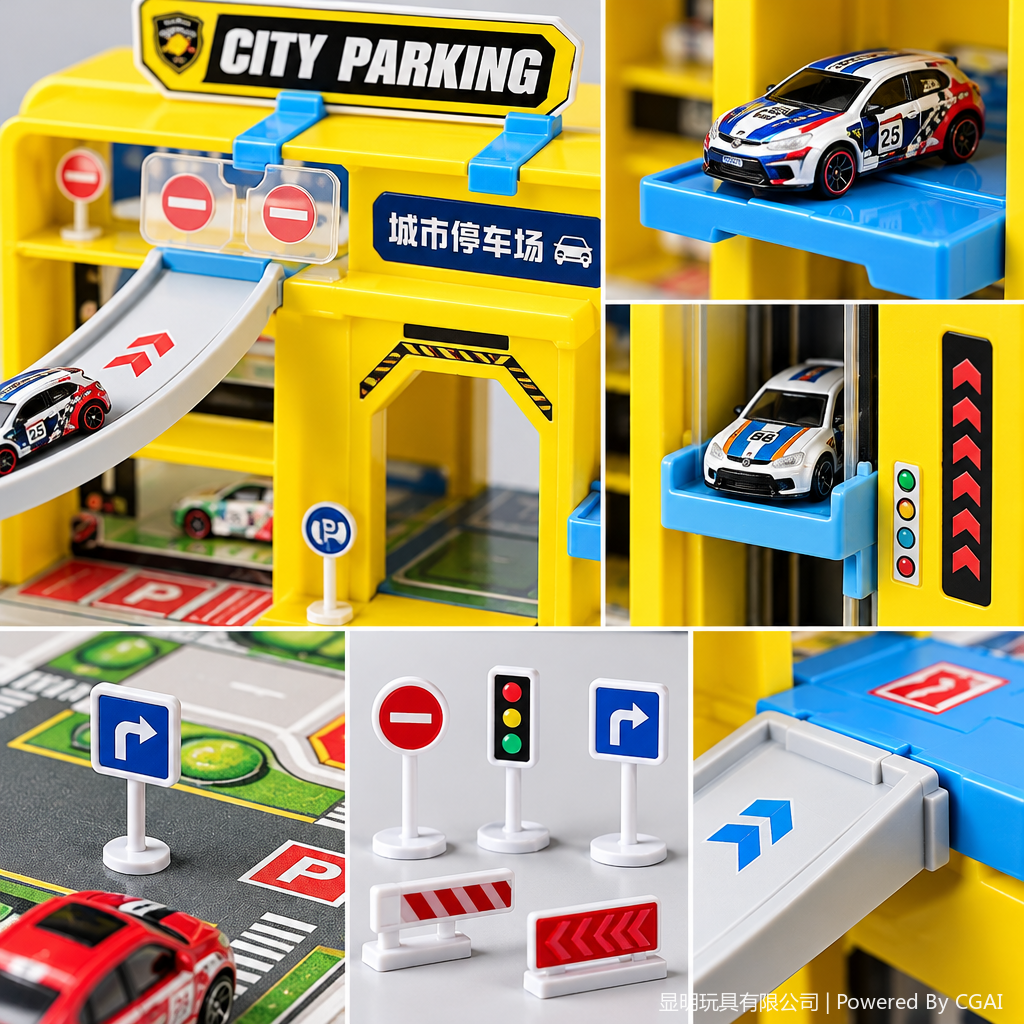 Multi-level three-dimensional parking lot model, urban parking lot toy set, children's educational assembly, fun simulation scene Application Scenario