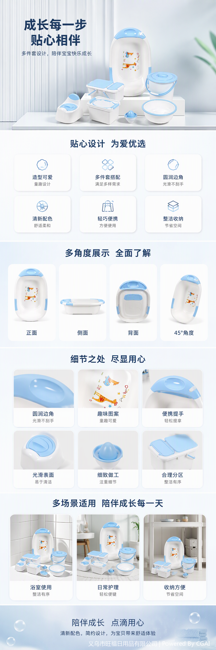 Baby bathtub, baby bath products set, cartoon bathtub, storage box, small bucket, bowl, footstool and other accessories, mother and baby products pic 1
