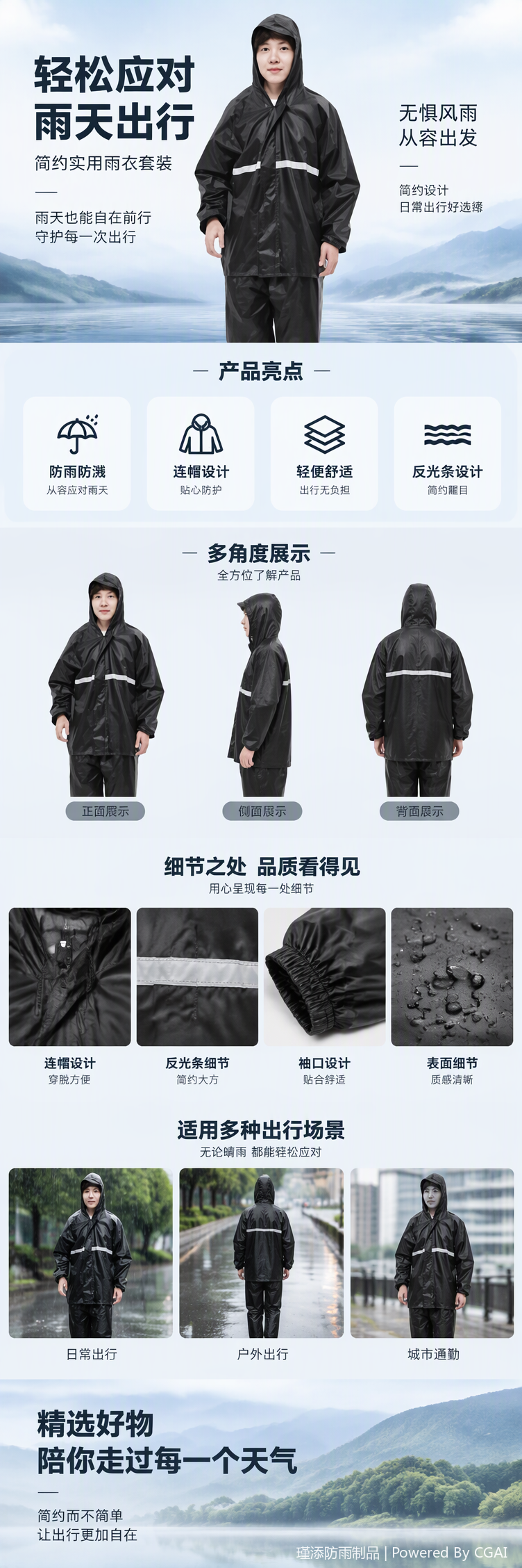 This multi-functional waterproof one-piece raincoat is suitable for outdoor travel, cycling, sun protection, breathability, lightness, durability and both men and women pic 1