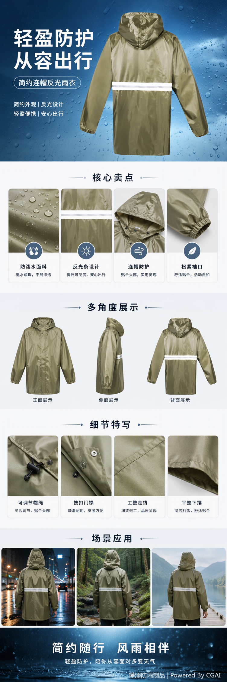 Windproof and waterproof one-piece raincoat, outdoor rain cover, rain, wind and sun protection, suitable for both men and women, lightweight and portable rain gear pic 1