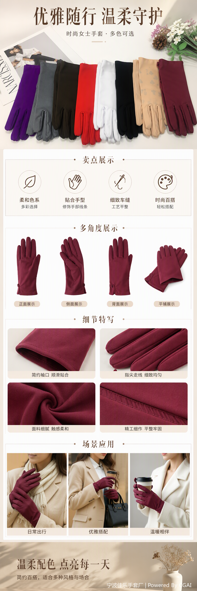 多彩长款手套保暖防风冬季女士加绒加厚时尚百搭秋冬新品详情1