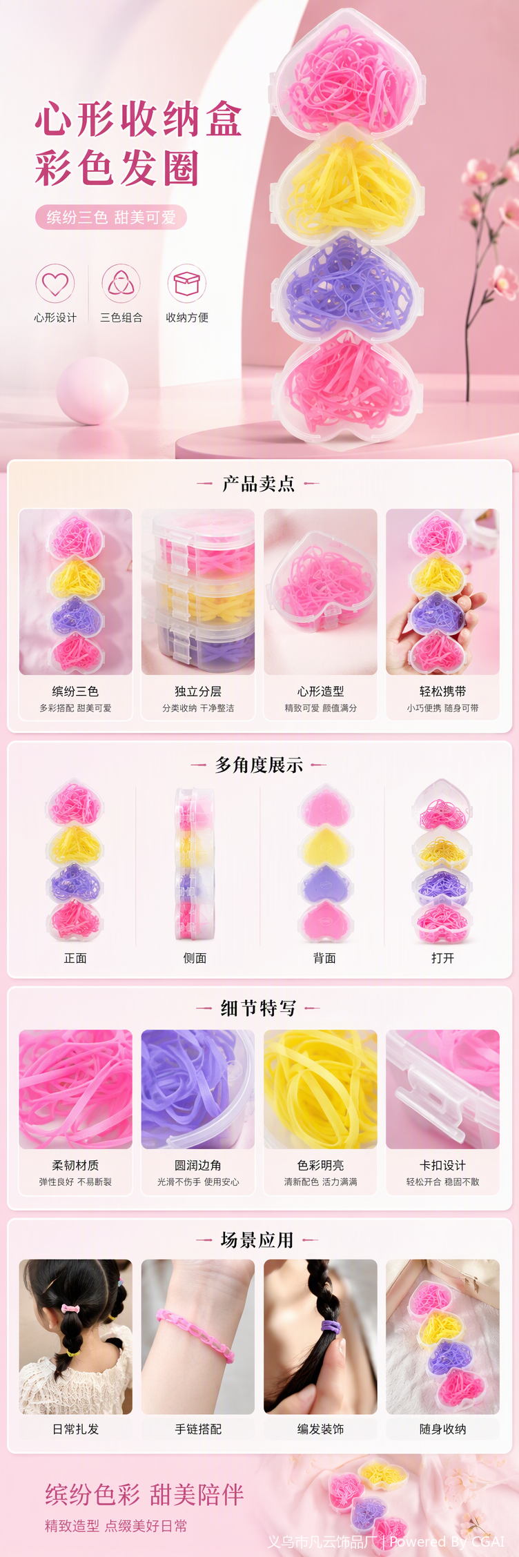 多彩心形透明盒装橡皮筋弹性强儿童手工用品整理绑扎材料详情1
