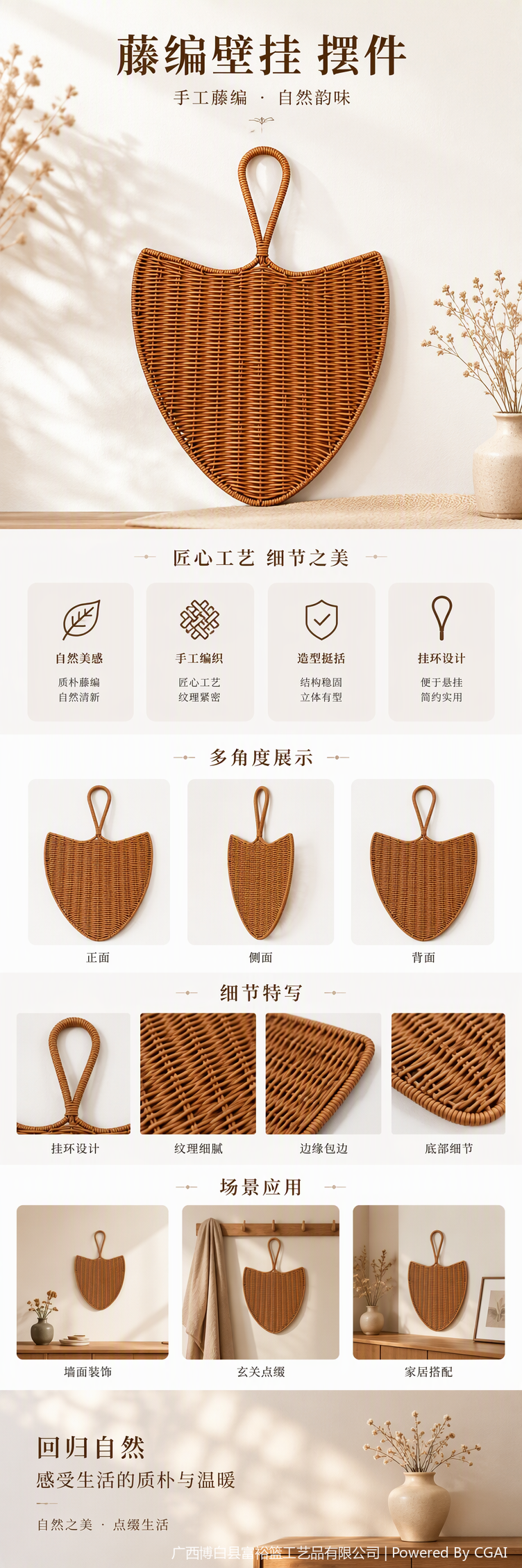 Brown rubber rattan fan-shaped wall hangings, hand-woven handicrafts, wall decorations, hotel wall hangings, home decorations pic 1