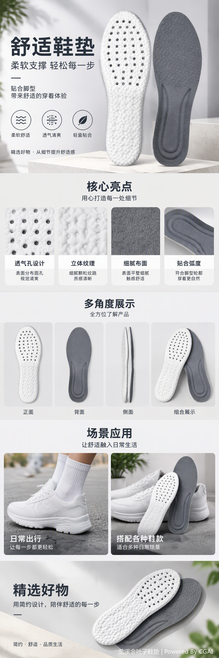 Breathable honeycomb white insoles, grey fabric comfortable and pressure-reducing sports and casual insoles, foot pads pic 1