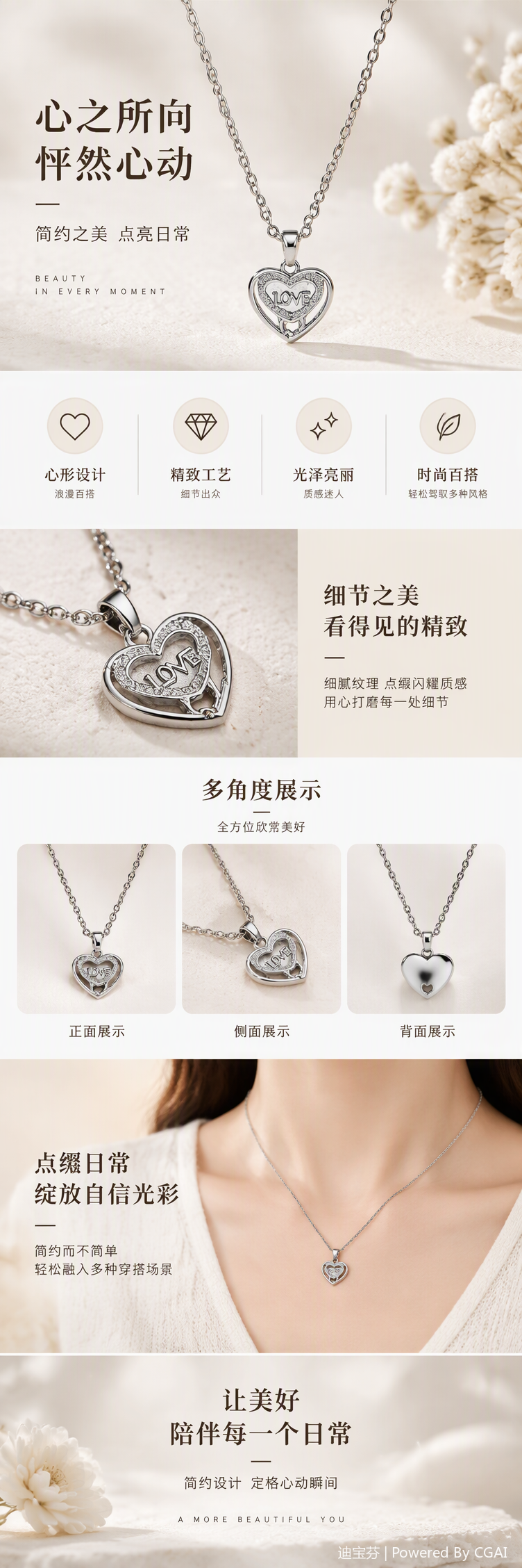 Fashionable silver heart-shaped pendant necklace for women, simple and versatile Korean style trendy accessory gift pic 1