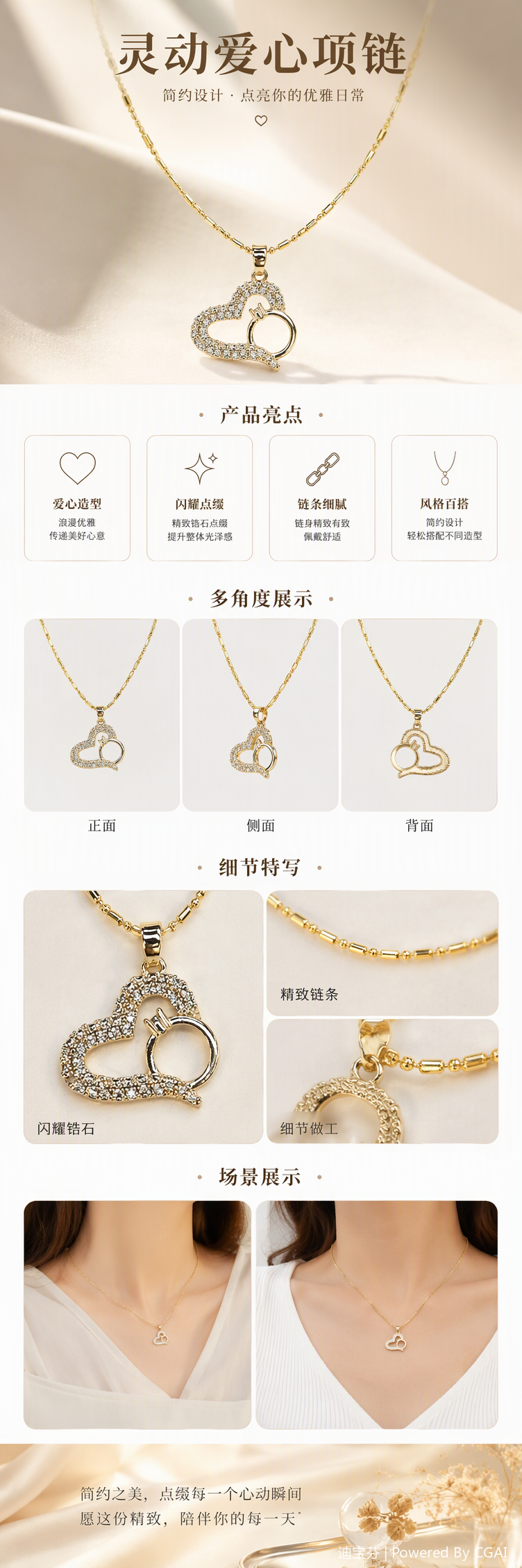 Shining golden heart-shaped diamond necklace, simple and fashionable Korean style necklace for women, as a gift and couple accessory pic 1