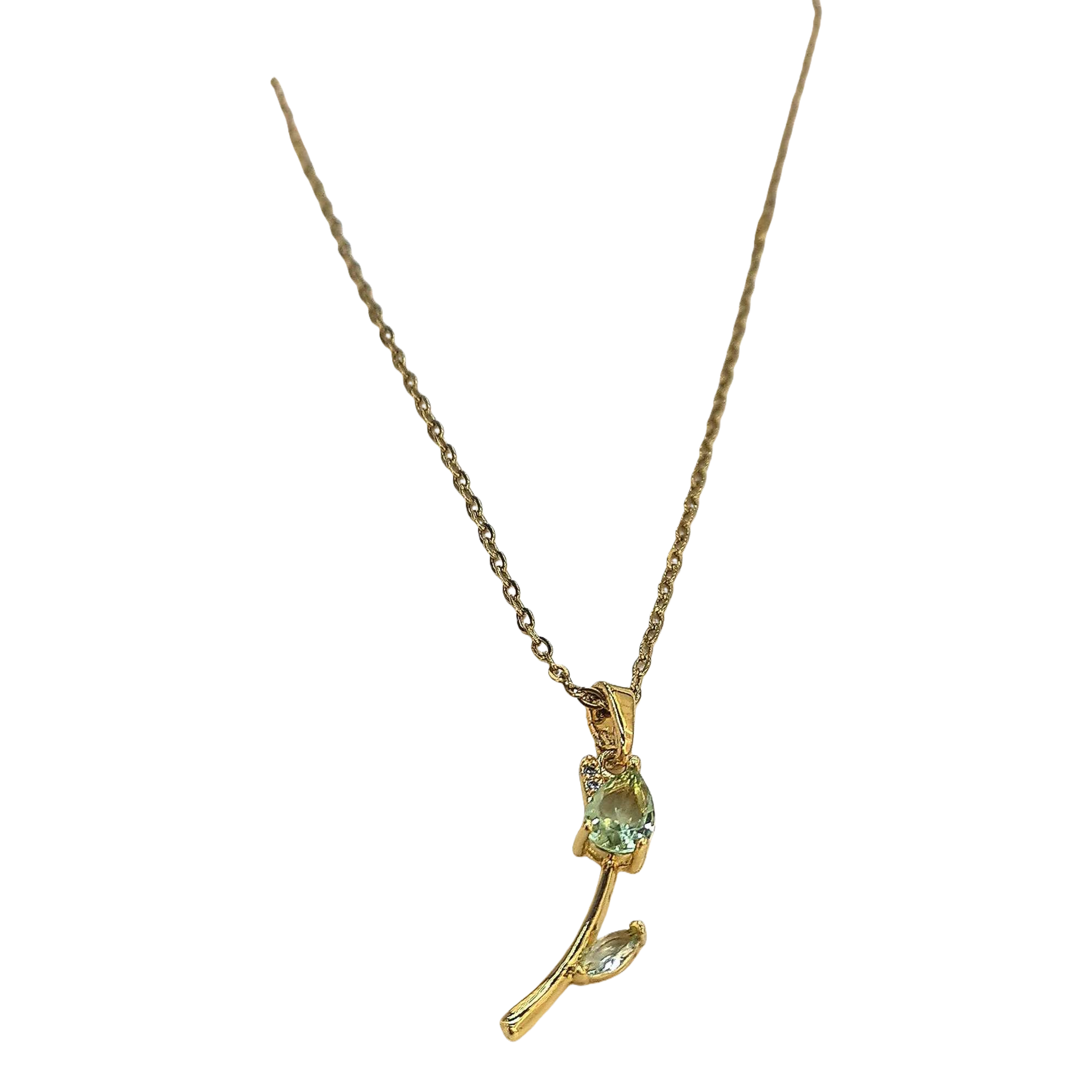 Golden chain emerald flower-shaped pendant necklace, fashionable and versatile women's jewelry gift Item Picture