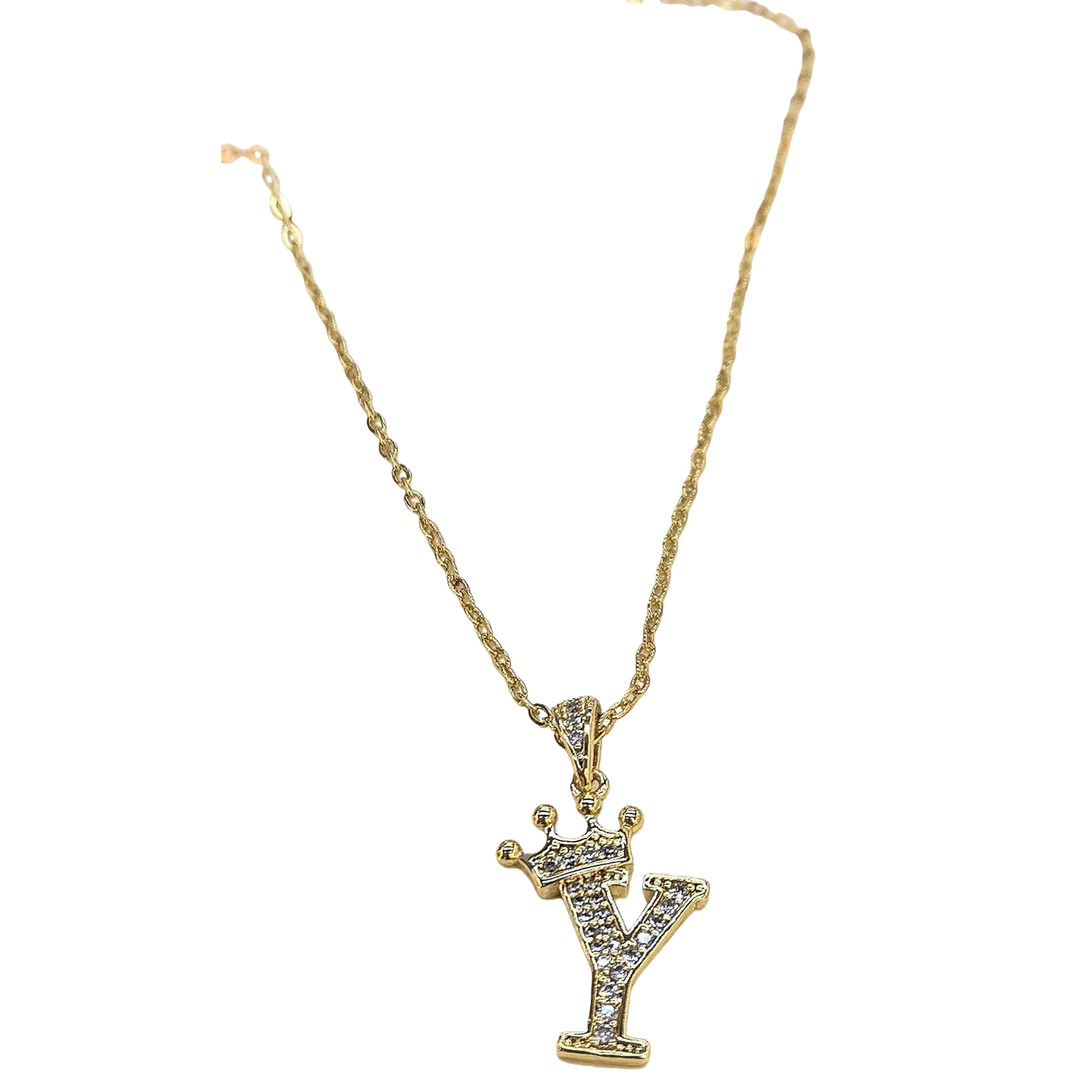 A golden diamond-encrusted letter Y crown-shaped necklace, a fashionable and versatile women's accessory, as a gift Item Picture