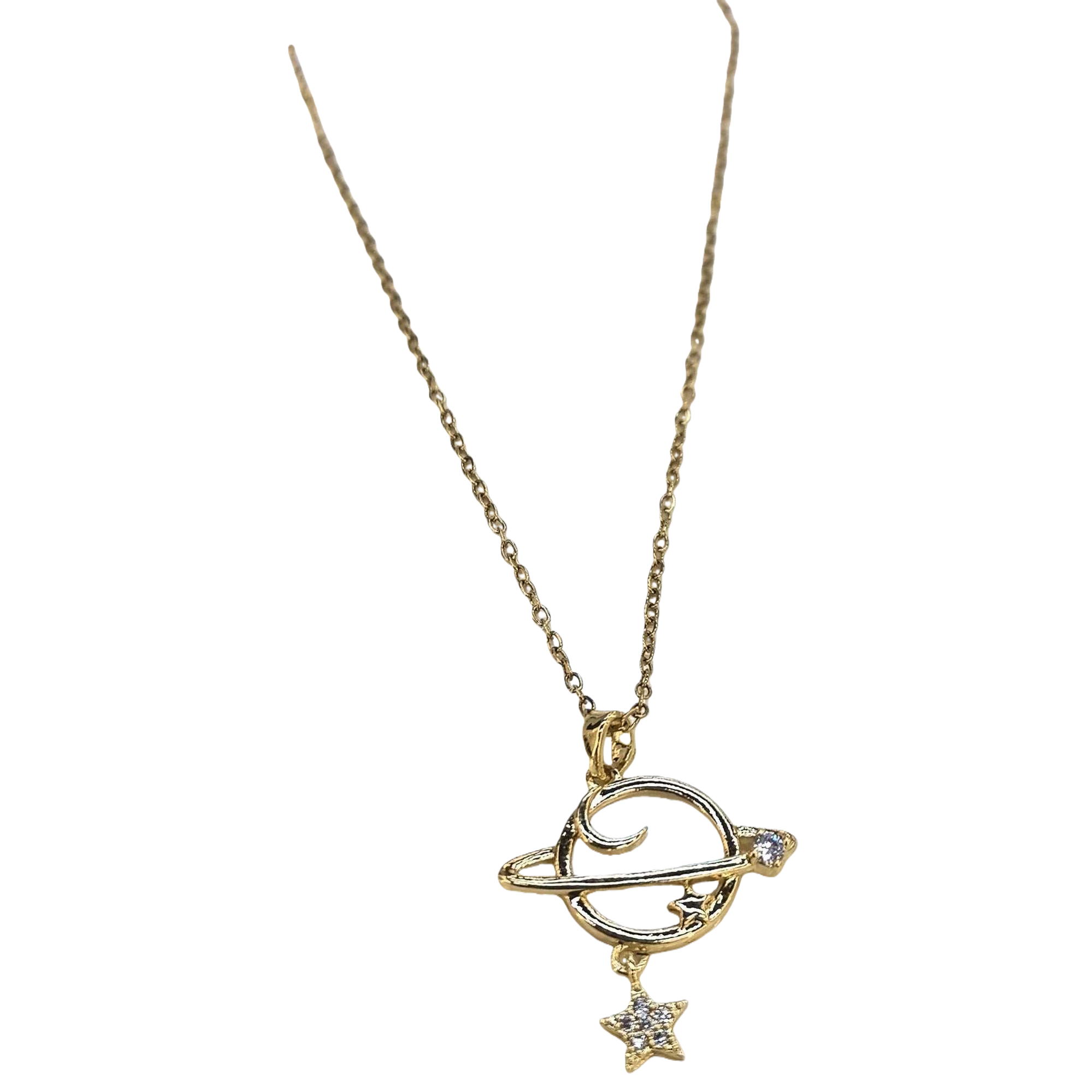 A simple and fashionable necklace in the shape of a golden planet, a personalized and trendy accessory gift for female student couples Item Picture