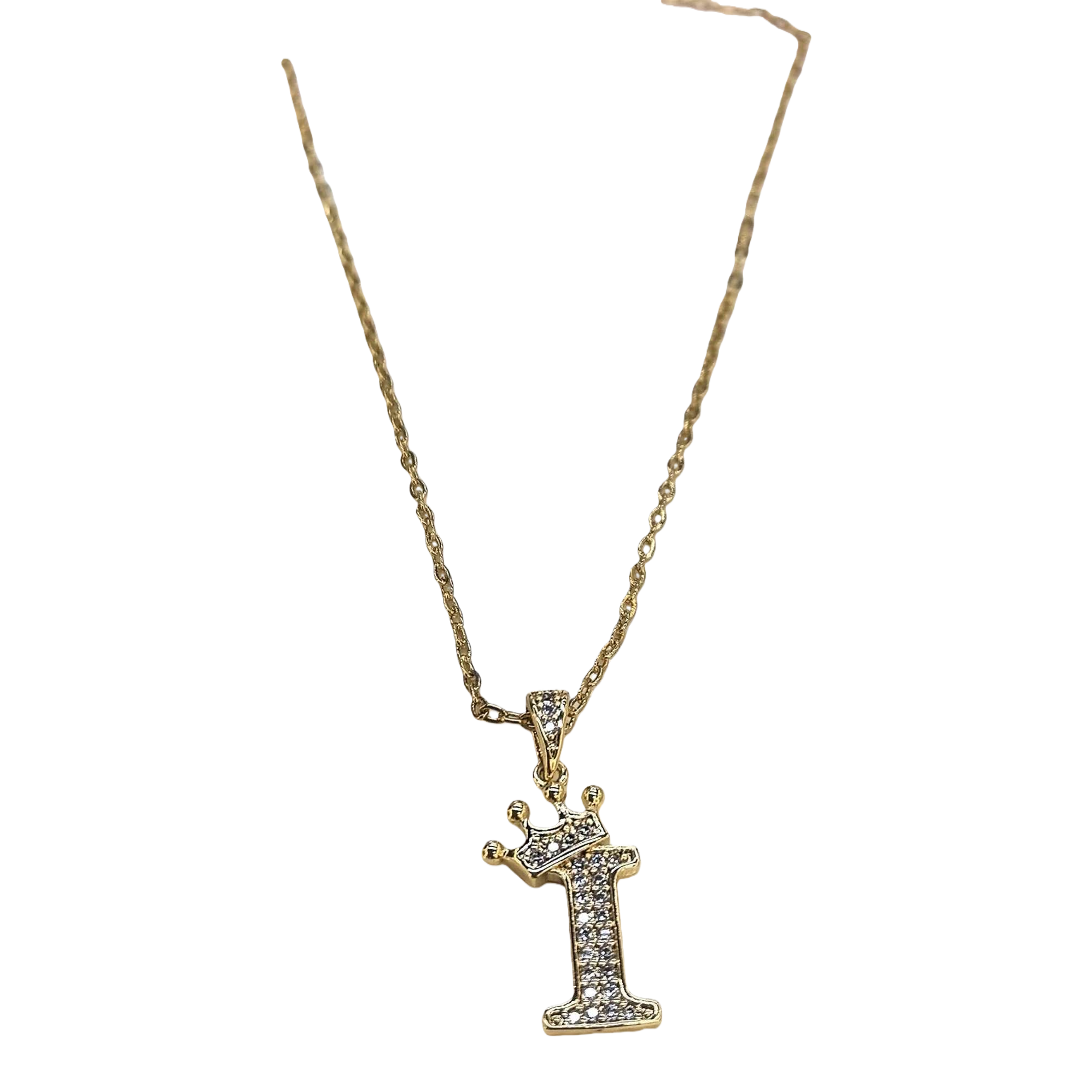 Golden diamond-encrusted crown letter I pendant necklace, fashionable, simple and versatile gift, trendy accessory for women Item Picture