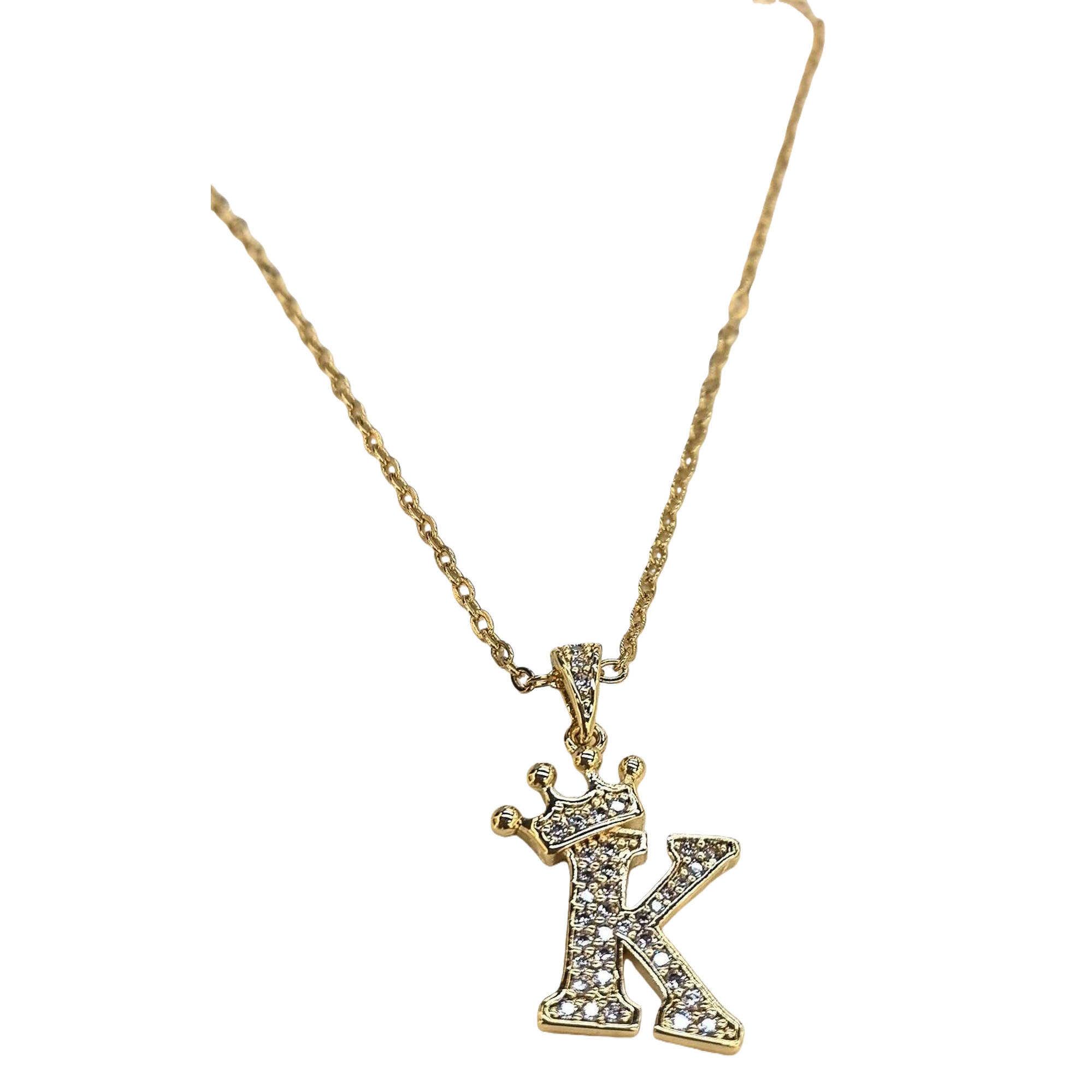 A golden diamond-encrusted crown K-letter pendant necklace, a fashionable and versatile Korean-style trendy gift for girls Item Picture