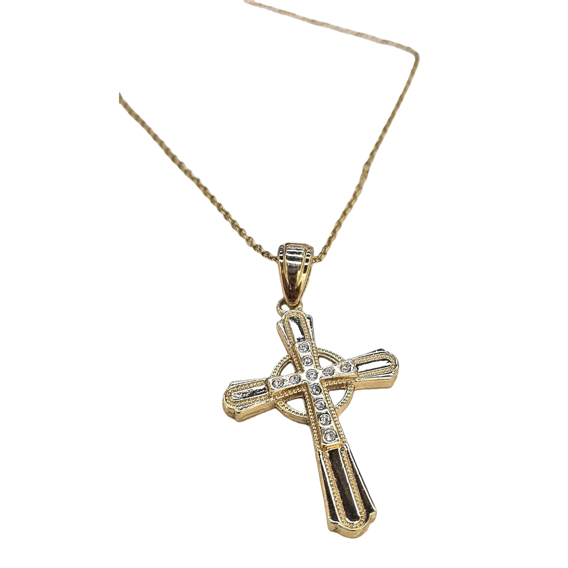 Golden diamond-encrusted Celtic cross necklace, fashionable, retro and personalized pendant accessory gift for men and women Item Picture