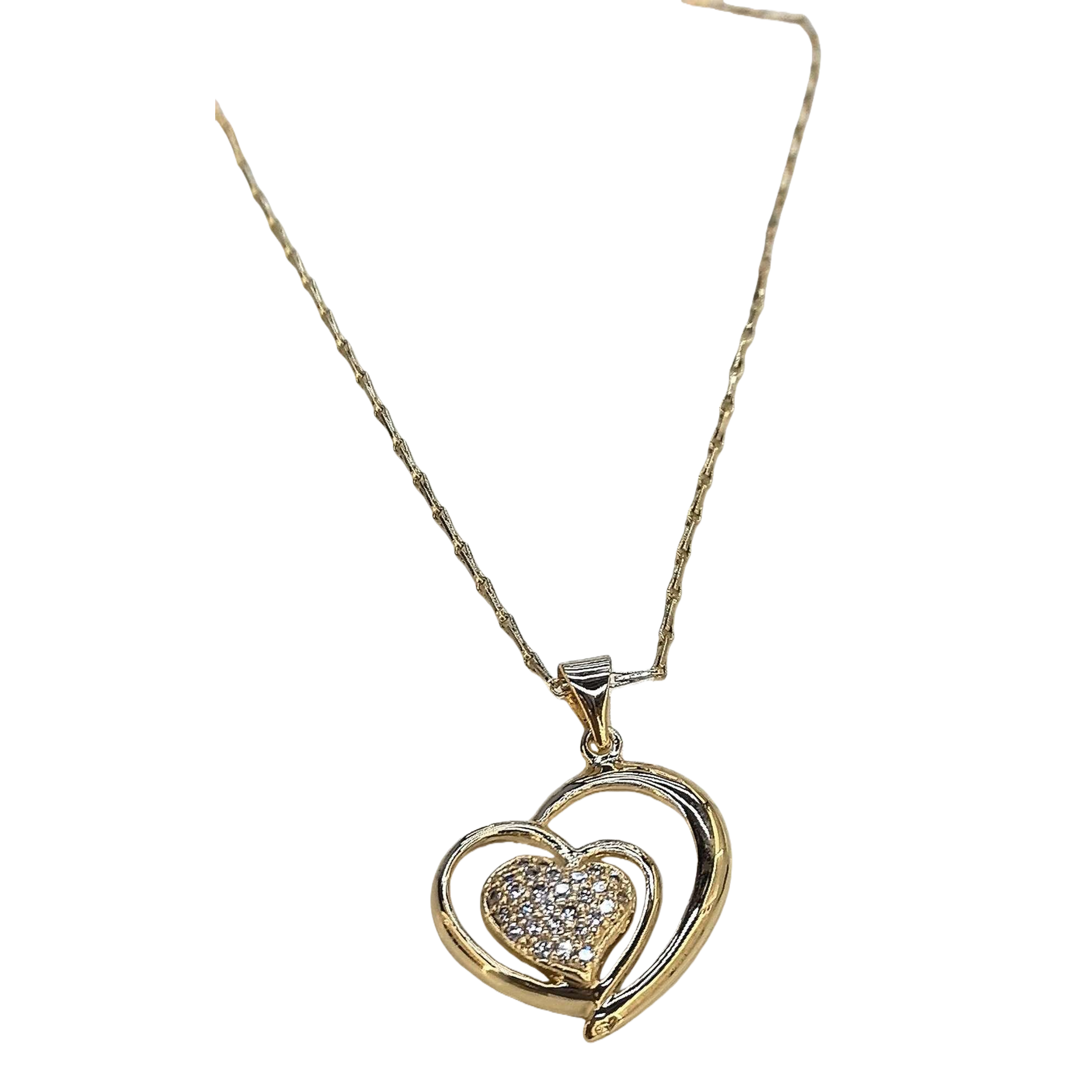 A golden double-heart diamond necklace, a fashionable and versatile elegant accessory for women, is a perfect gift for your girlfriend Item Picture