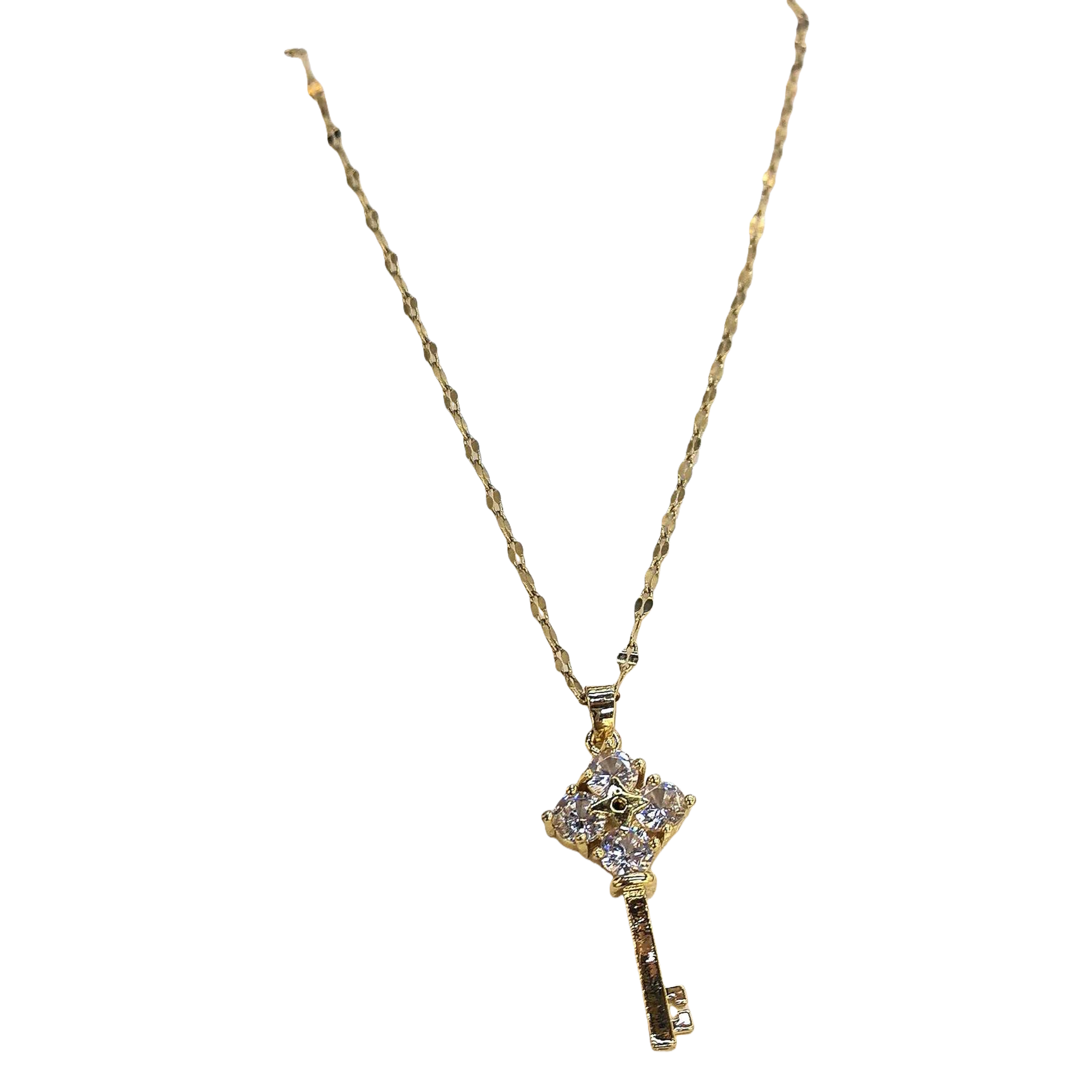 A simple and versatile women's accessory gift with a golden key-shaped diamond-encrusted pendant necklace Item Picture