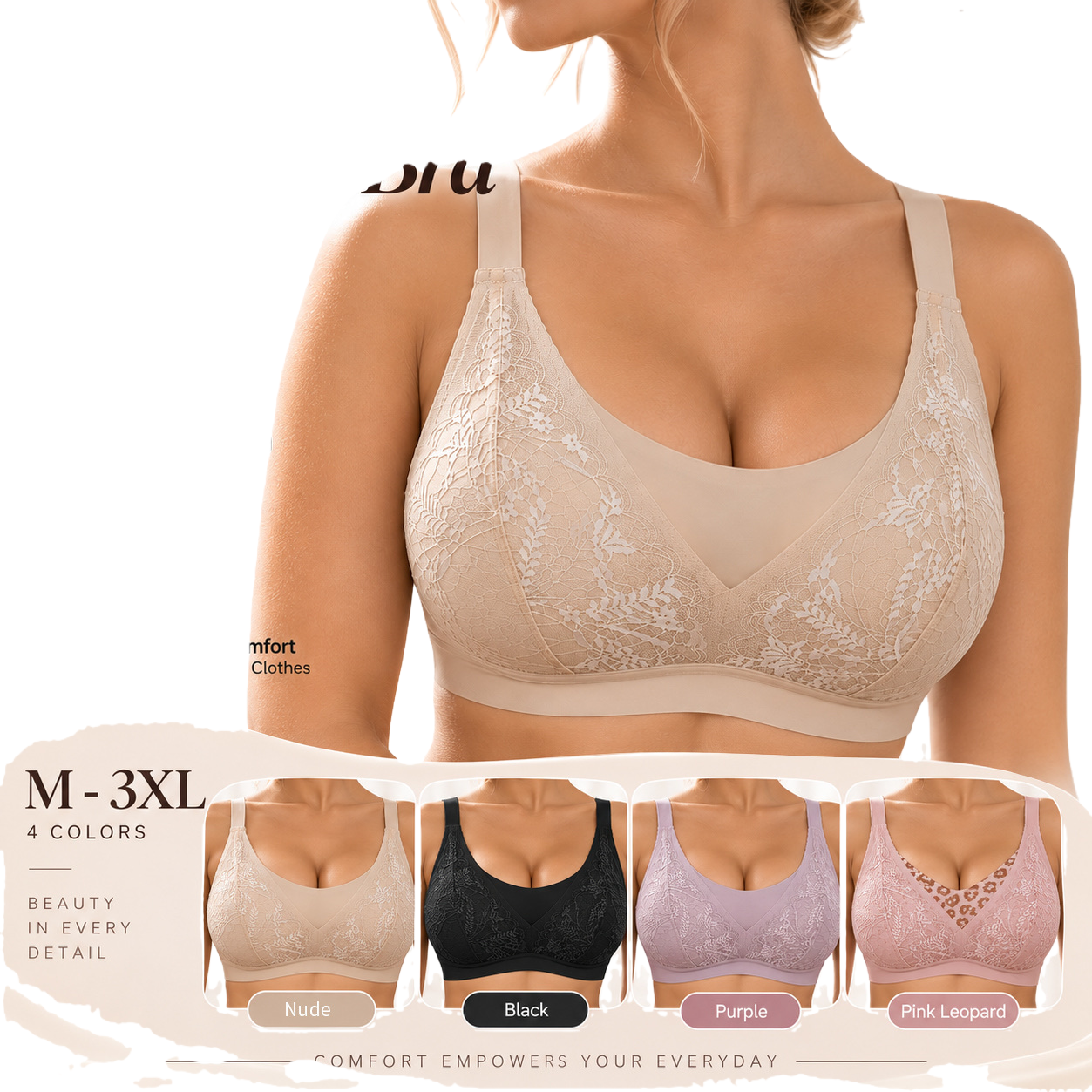 Seamless lace jelly bra: A female model showcases a comfortable, breathable, sexy and shaping lingerie that suits the group Application Scenario