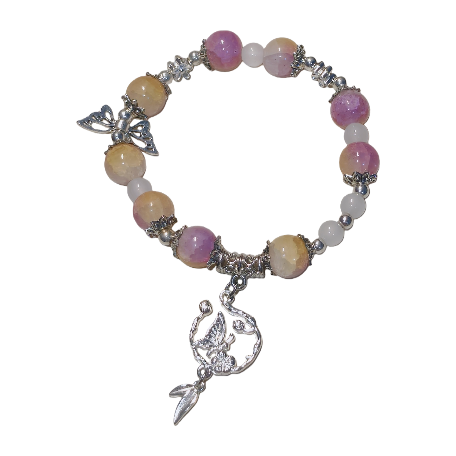 Rosa beigy cordón de perlas plata mariposa colgante pulsera moda y elegante lady handwork con accesorios Item Picture